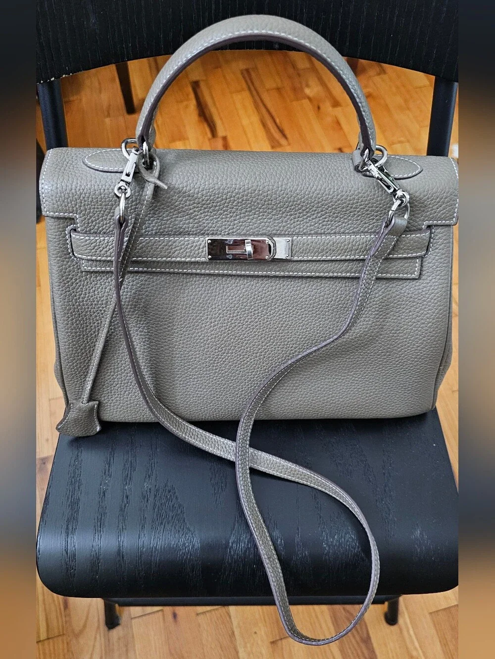 Gray Leather Top-Handle Women's Bag